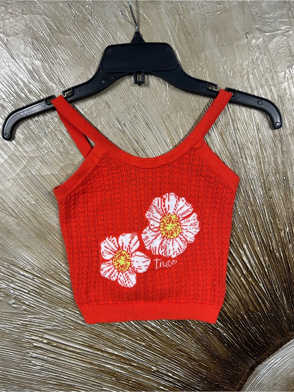 Girls' Red Floral Knit Cropped Camisole